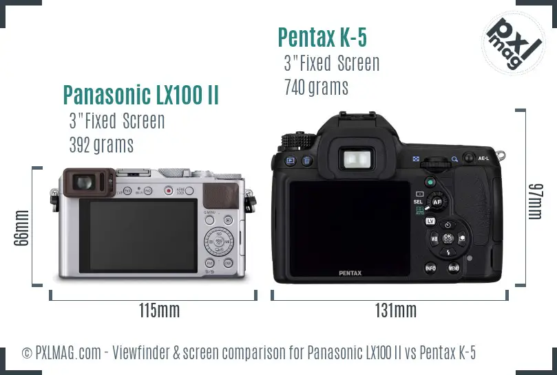 Panasonic LX100 II vs Pentax K-5 Screen and Viewfinder comparison
