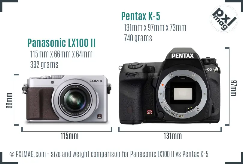 Panasonic LX100 II vs Pentax K-5 size comparison