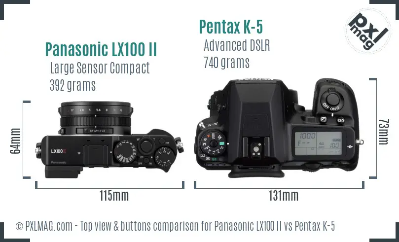 Panasonic LX100 II vs Pentax K-5 top view buttons comparison