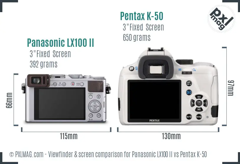 Panasonic LX100 II vs Pentax K-50 Screen and Viewfinder comparison