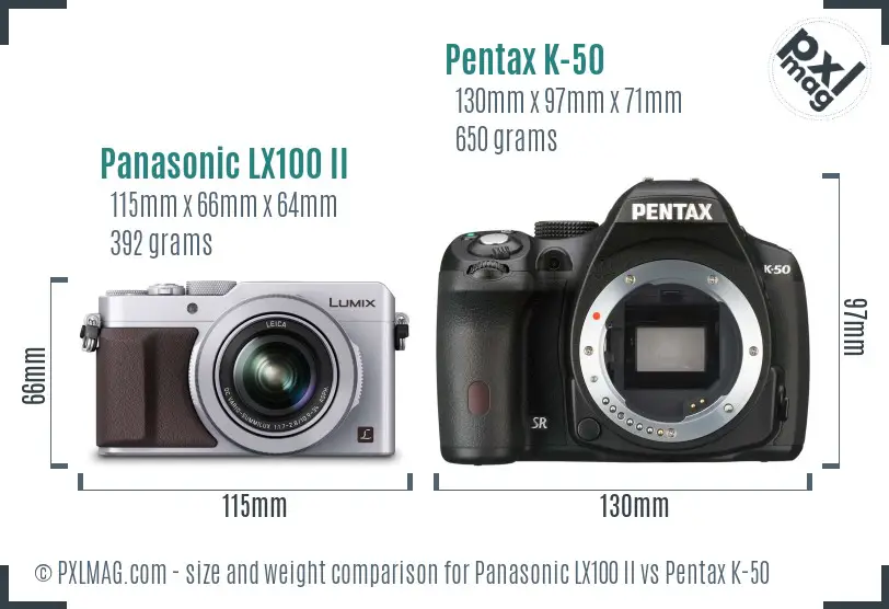 Panasonic LX100 II vs Pentax K-50 size comparison
