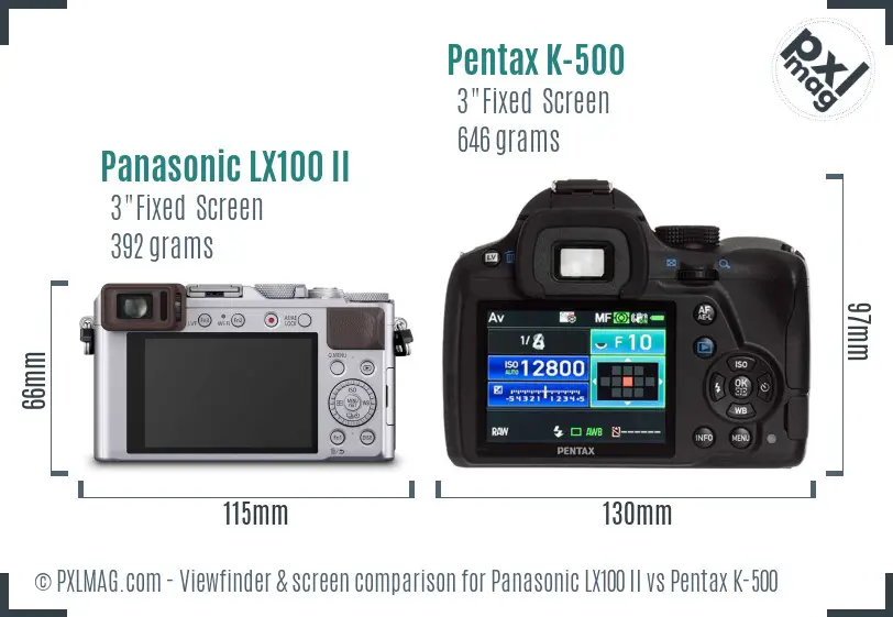 Panasonic LX100 II vs Pentax K-500 Screen and Viewfinder comparison