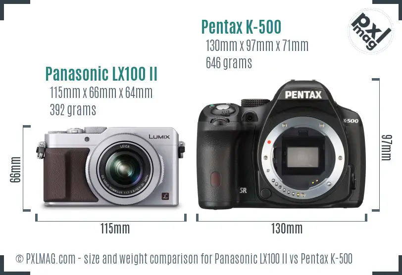 Panasonic LX100 II vs Pentax K-500 size comparison