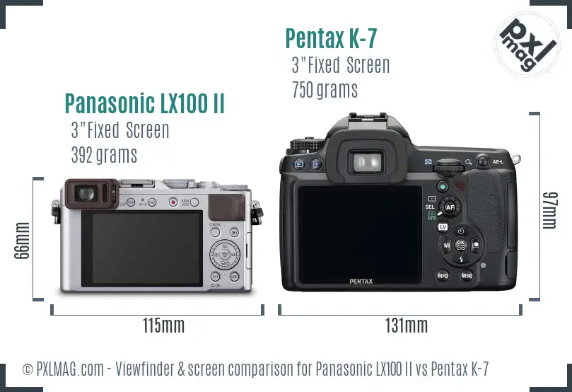 Panasonic LX100 II vs Pentax K-7 Screen and Viewfinder comparison