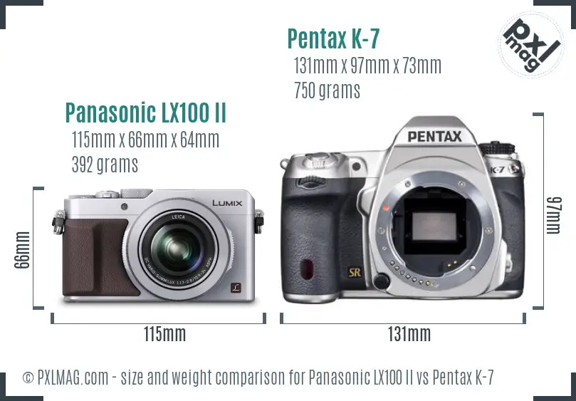 Panasonic LX100 II vs Pentax K-7 size comparison