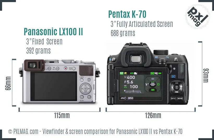 Panasonic LX100 II vs Pentax K-70 Screen and Viewfinder comparison