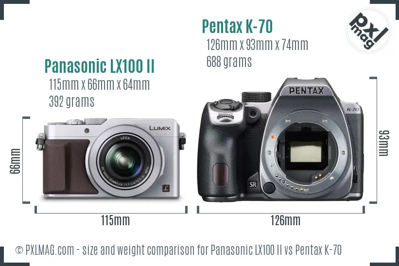 Panasonic LX100 II vs Pentax K-70 size comparison