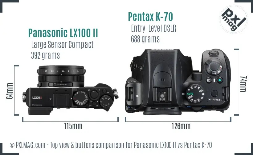 Panasonic LX100 II vs Pentax K-70 top view buttons comparison