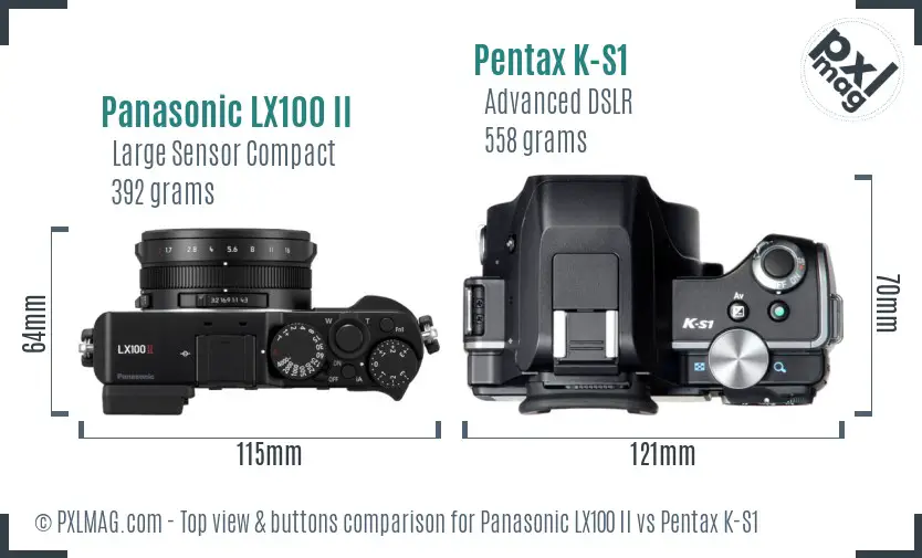 Panasonic LX100 II vs Pentax K-S1 top view buttons comparison