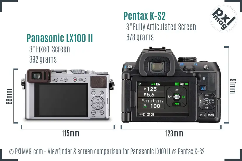 Panasonic LX100 II vs Pentax K-S2 Screen and Viewfinder comparison