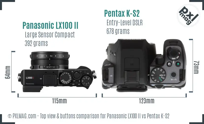 Panasonic LX100 II vs Pentax K-S2 top view buttons comparison