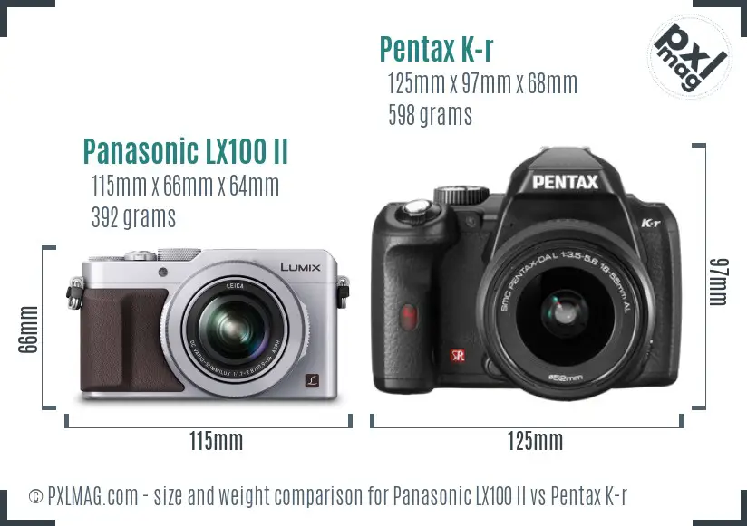 Panasonic LX100 II vs Pentax K-r size comparison