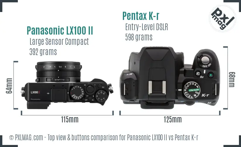 Panasonic LX100 II vs Pentax K-r top view buttons comparison