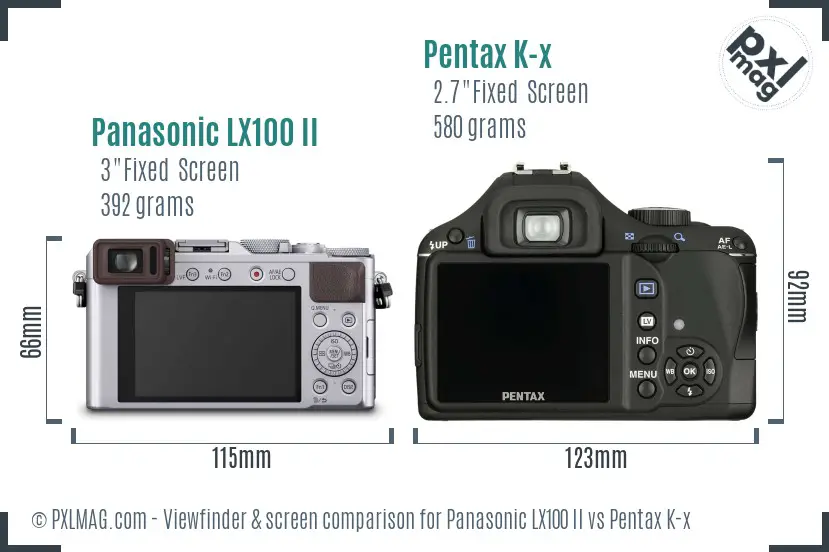 Panasonic LX100 II vs Pentax K-x Screen and Viewfinder comparison