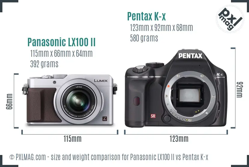 Panasonic LX100 II vs Pentax K-x size comparison