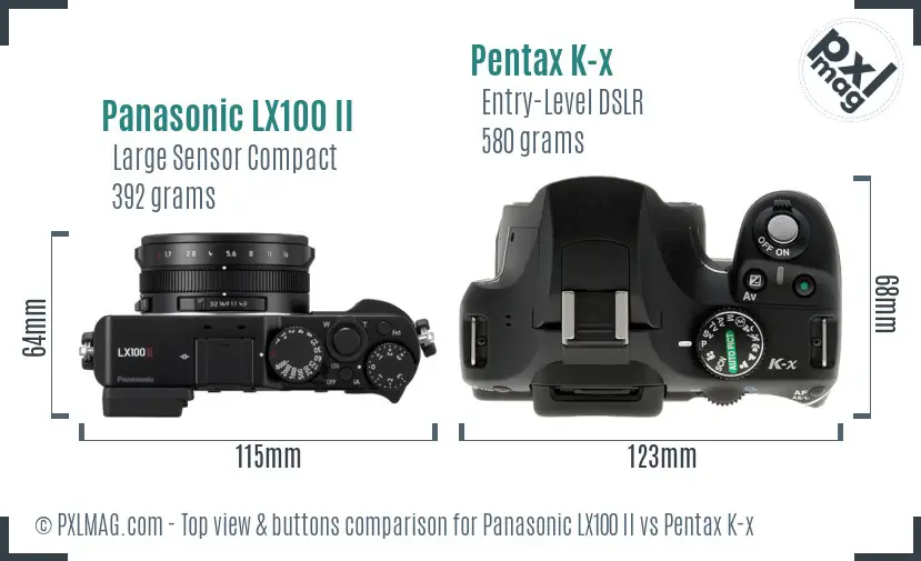 Panasonic LX100 II vs Pentax K-x top view buttons comparison