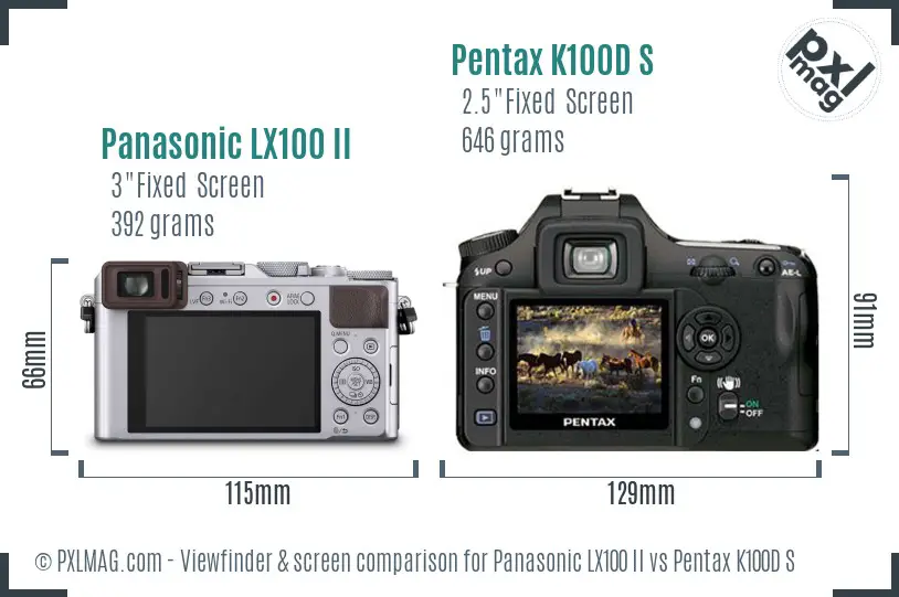 Panasonic LX100 II vs Pentax K100D S Screen and Viewfinder comparison