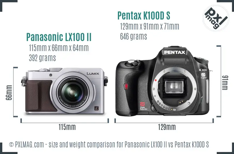 Panasonic LX100 II vs Pentax K100D S size comparison