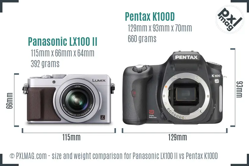 Panasonic LX100 II vs Pentax K100D size comparison