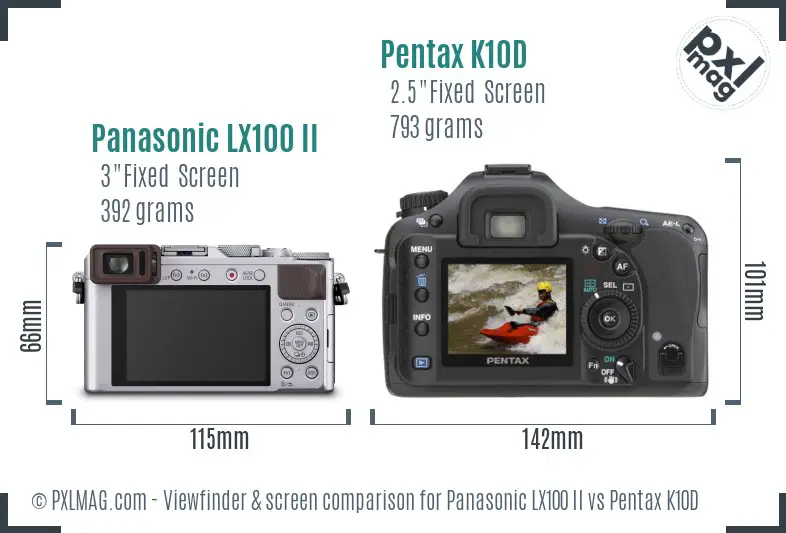 Panasonic LX100 II vs Pentax K10D Screen and Viewfinder comparison