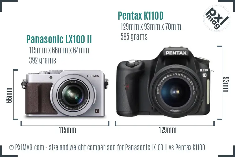 Panasonic LX100 II vs Pentax K110D size comparison