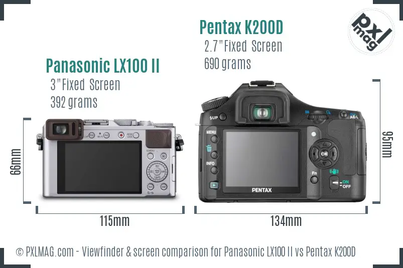 Panasonic LX100 II vs Pentax K200D Screen and Viewfinder comparison