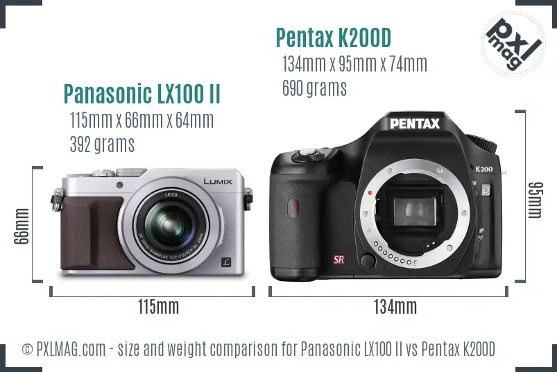 Panasonic LX100 II vs Pentax K200D size comparison