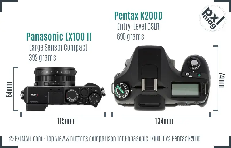 Panasonic LX100 II vs Pentax K200D top view buttons comparison