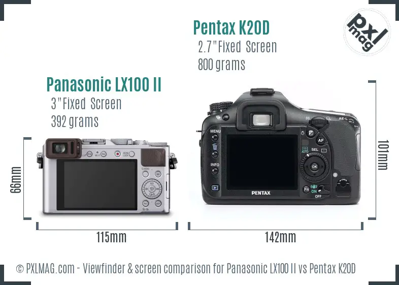 Panasonic LX100 II vs Pentax K20D Screen and Viewfinder comparison