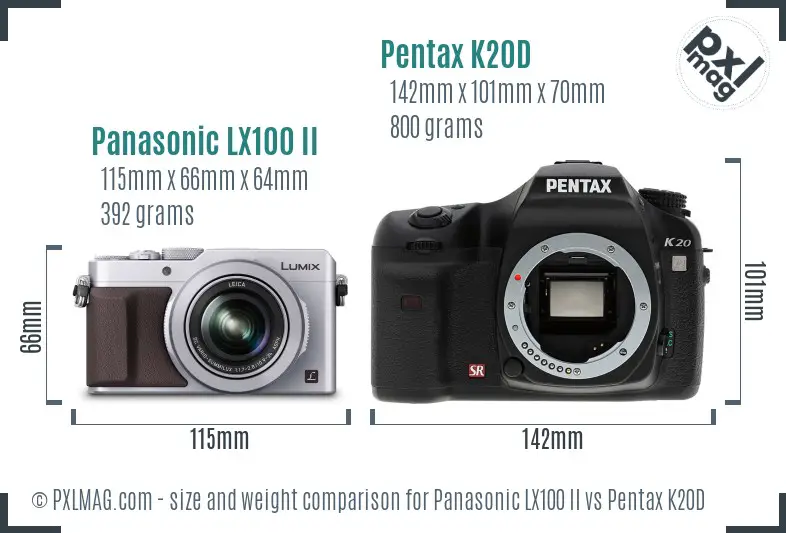 Panasonic LX100 II vs Pentax K20D size comparison