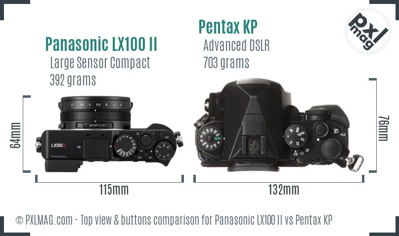 Panasonic LX100 II vs Pentax KP top view buttons comparison