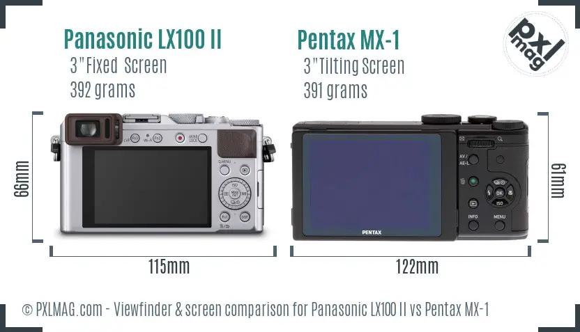 Panasonic LX100 II vs Pentax MX-1 Screen and Viewfinder comparison