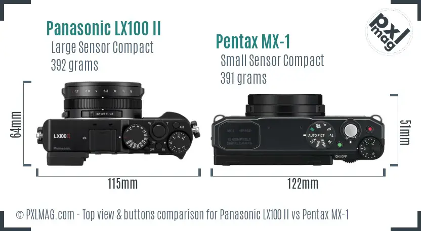 Panasonic LX100 II vs Pentax MX-1 top view buttons comparison
