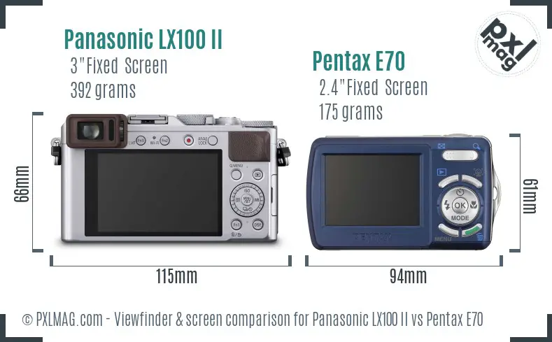 Panasonic LX100 II vs Pentax E70 Screen and Viewfinder comparison