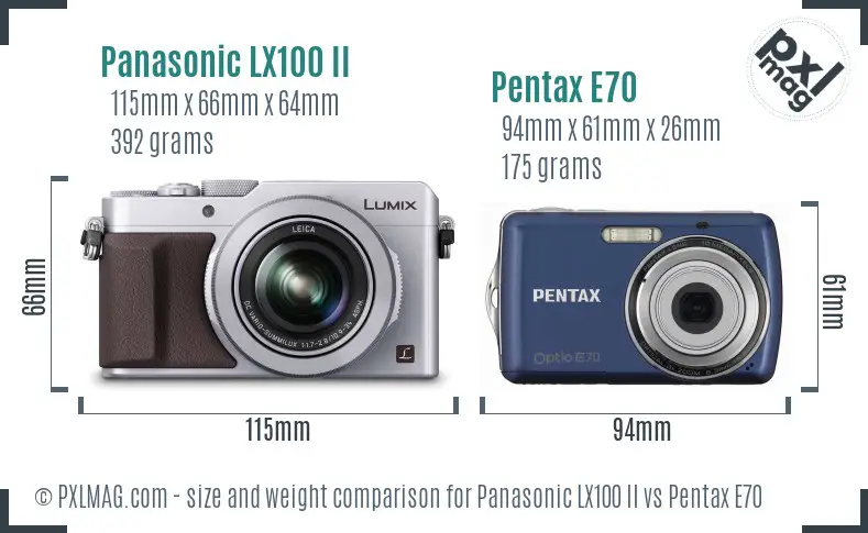 Panasonic LX100 II vs Pentax E70 size comparison
