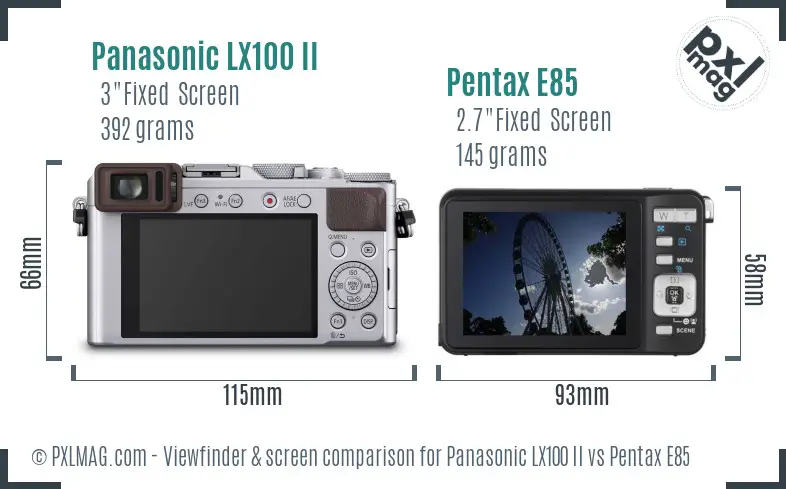 Panasonic LX100 II vs Pentax E85 Screen and Viewfinder comparison