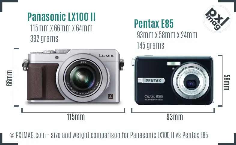 Panasonic LX100 II vs Pentax E85 size comparison