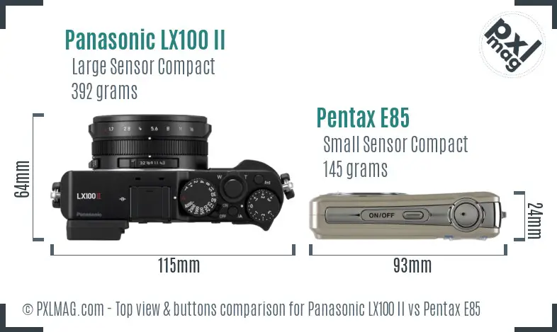 Panasonic LX100 II vs Pentax E85 top view buttons comparison