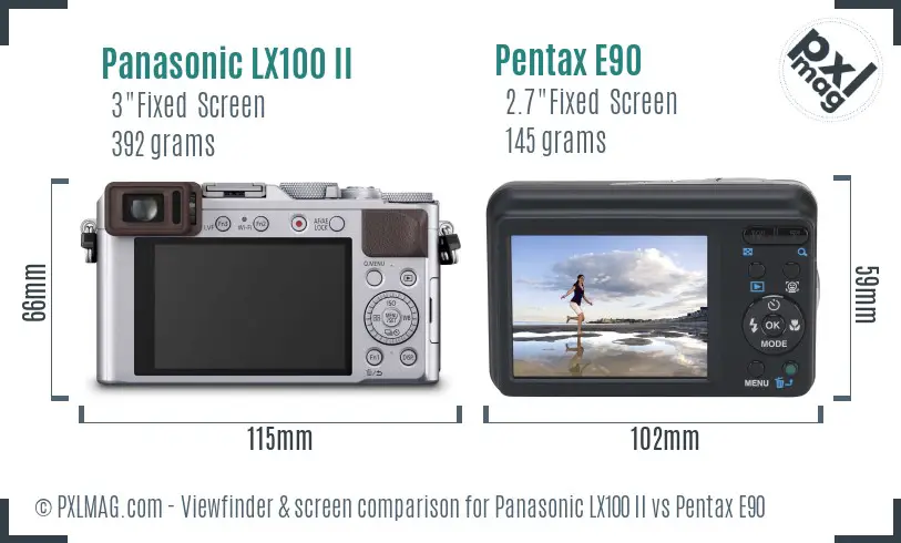 Panasonic LX100 II vs Pentax E90 Screen and Viewfinder comparison