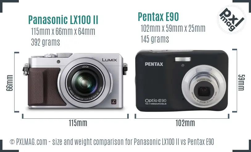 Panasonic LX100 II vs Pentax E90 size comparison