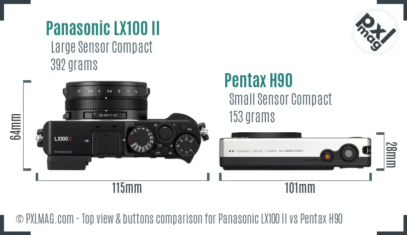 Panasonic LX100 II vs Pentax H90 top view buttons comparison