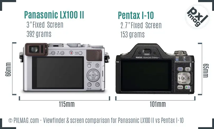 Panasonic LX100 II vs Pentax I-10 Screen and Viewfinder comparison