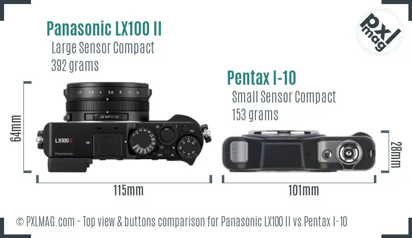 Panasonic LX100 II vs Pentax I-10 top view buttons comparison
