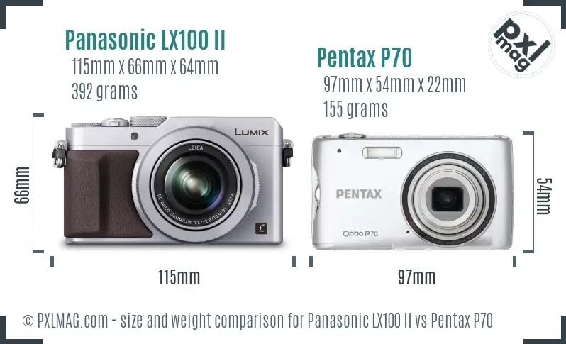 Panasonic LX100 II vs Pentax P70 size comparison