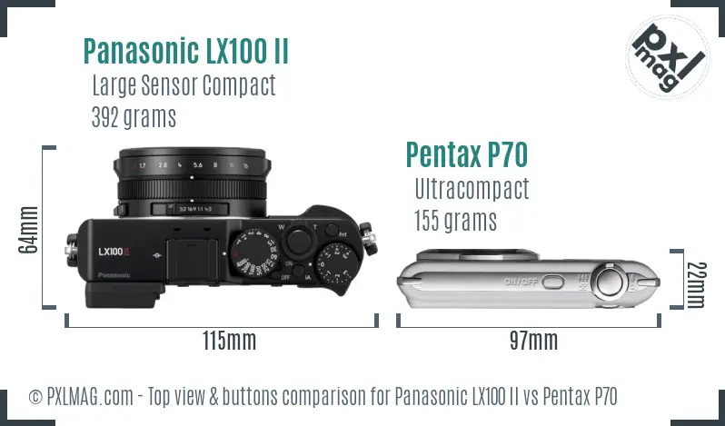 Panasonic LX100 II vs Pentax P70 top view buttons comparison