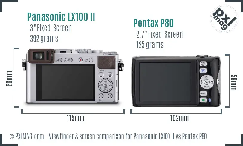 Panasonic LX100 II vs Pentax P80 Screen and Viewfinder comparison