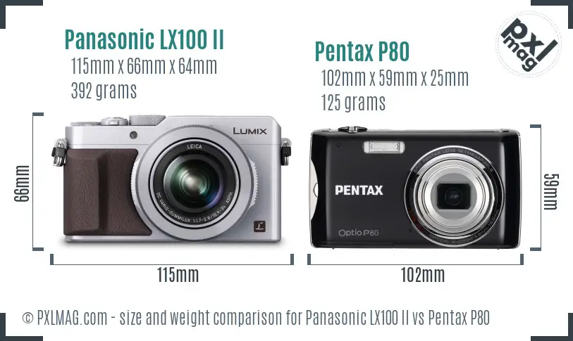 Panasonic LX100 II vs Pentax P80 size comparison