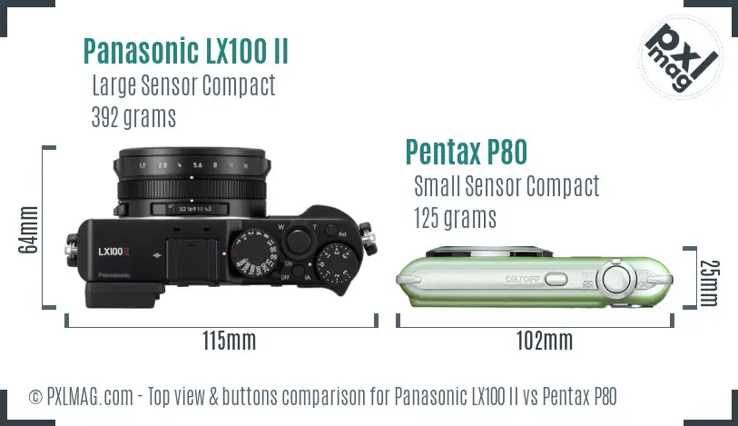 Panasonic LX100 II vs Pentax P80 top view buttons comparison