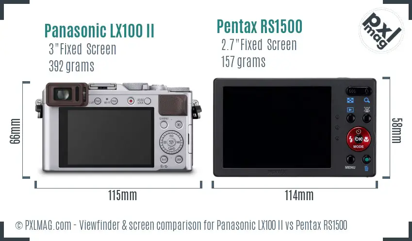Panasonic LX100 II vs Pentax RS1500 Screen and Viewfinder comparison