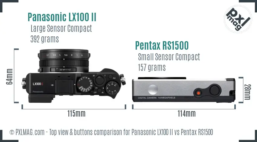 Panasonic LX100 II vs Pentax RS1500 top view buttons comparison